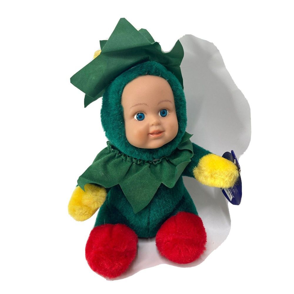 Kellytoy Christmas Baby Doll 2000 Green sitting‎ stuffed plush Star With Tag